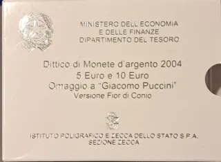 Dittico Argento Italia 2004 5 e 10 Euro Puccini