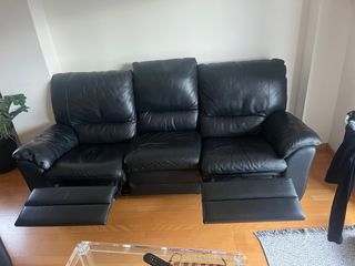 Sofá de piel negro 3 plazas + sillón