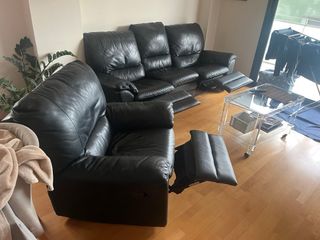 Sofá de piel negro 3 plazas + sillón