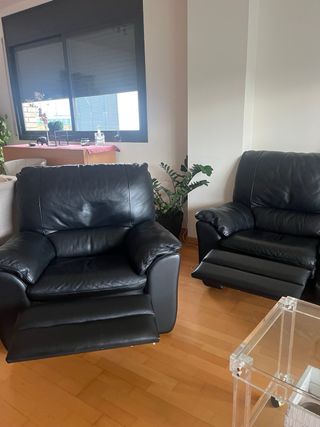 Sofá de piel negro 3 plazas + sillón