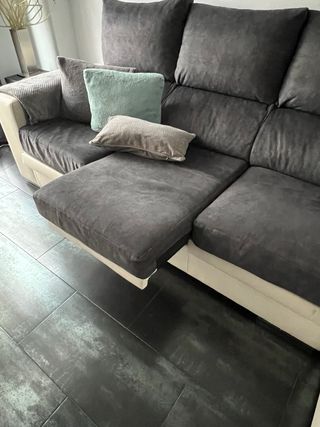 Sofá Chaiselongue Beige y Gris