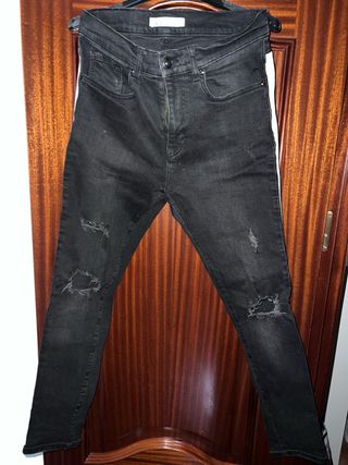 Pantalón Jean Hombre Negro Roto