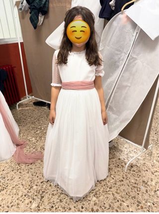 Vestido Comunión Blanco con fajín rosa