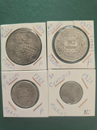 Lote de 4 monedas antiguas Marruecos