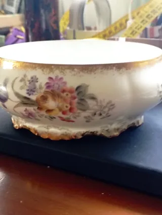 Joyero porcelana Soa France; vintage flores dorada