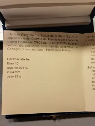 10 Euro Argento 2003 Italia UE