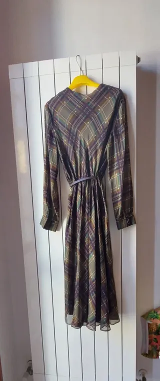 Abito in seta marrone e verde