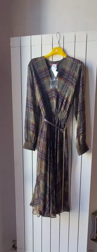 Abito in seta marrone e verde