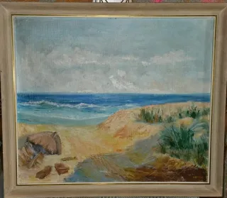 Cuadro Antiguo Playa Lienzo 78 por 68