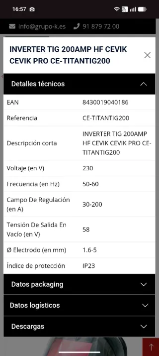 Soldadora Inverter CEVIK TITANTIG-200