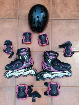 Patines extensibles + protecciones y casco