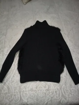 Chaqueta de punto y piel negra