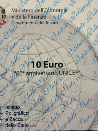 10 Euro Argento Italia 60° Anniversario UNICEF