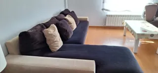 Sofá Chaiselongue tela beige y marrón