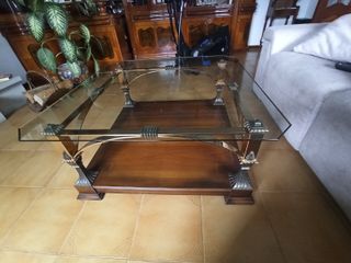 Mesa de centro cristal y madera
