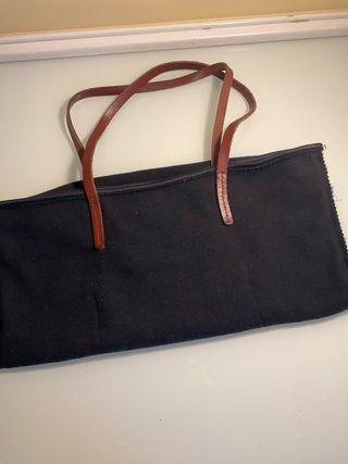 Bolso tela azul marino con asas cuero