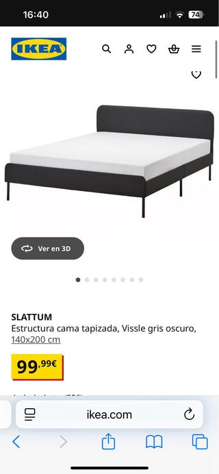 Estructura Cama Tapizada IKEA SLATTUM Gris
