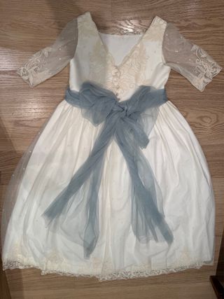 Traje Comunión Niña Blanco y verde aguamarina 120