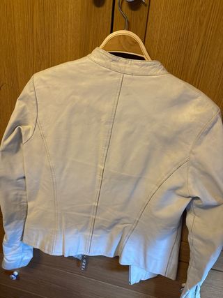 Cazadora Biker Cuero Blanco Vintage
