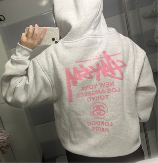 Sudadera Stussy Gris y Rosa
