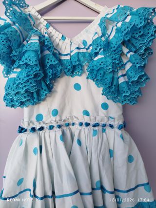 Vestido de flamenca lunares azul Talla 12 años
