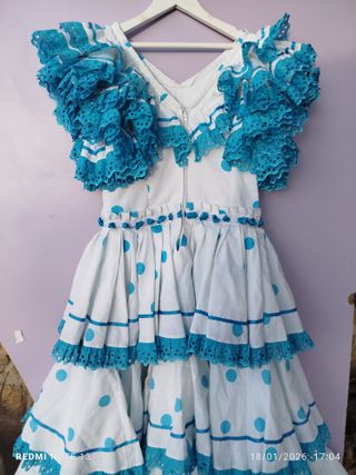 Vestido de flamenca lunares azul Talla 12 años