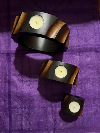 Set Portacandele Legno Tonalità Marroni