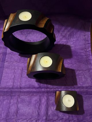 Set Portacandele Legno Tonalità Marroni