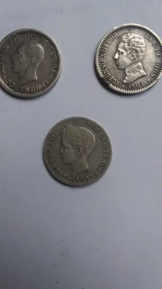 "Oportunidad"Lote 3 Monedas Plata 50 Céntimos Espa