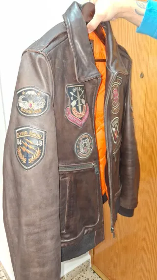 Chaqueta Cuero Aviador Redskins. Hombre. Nueva.