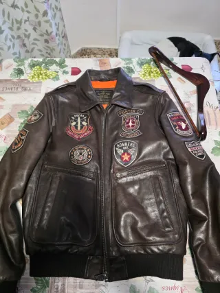 Chaqueta Cuero Aviador Redskins. Hombre. Nueva.