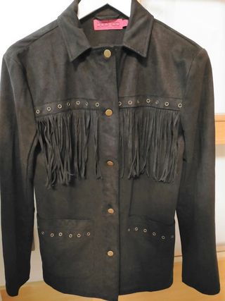 Camisa antelina negra con flecos