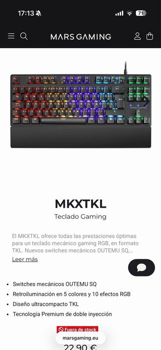 Teclado Mars Gaming MKXTKL Negro