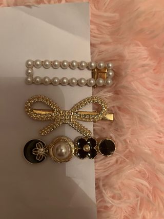 Pack 3 Mini Pinzas Perlas y Doradas