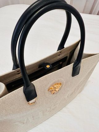 Bolso Tote Versace Beige y Dorado Original