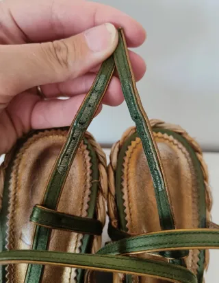 Sandalias Saint Laurent Cuña Paja Verde