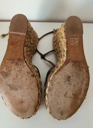 Sandalias Saint Laurent Cuña Paja Verde