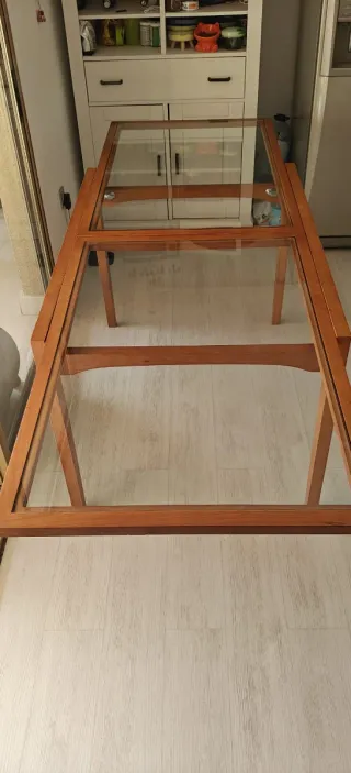 Mesa extensible madera y cristal
