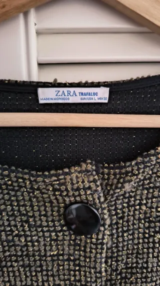 Vestido Zara corto tweed negro y dorado