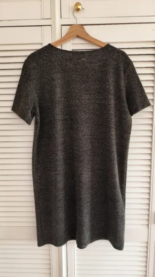 Vestido Zara corto tweed negro y dorado