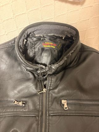 Chaqueta Cuero Estilo Motorista Negra