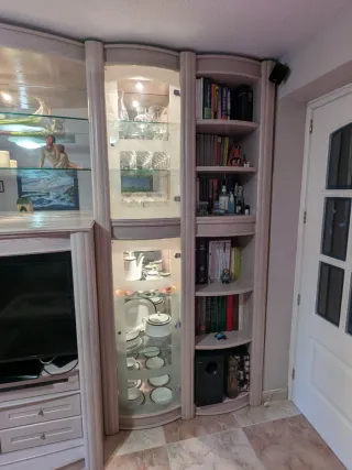 Mueble de salón modular madera y cristal