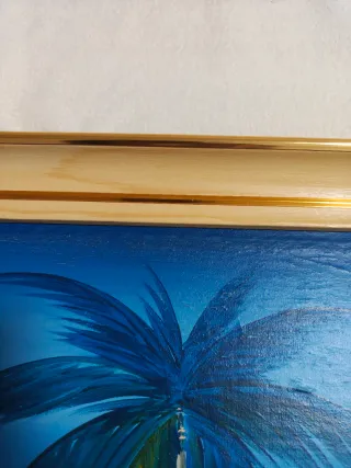 Cuadro paisaje marino con marco dor