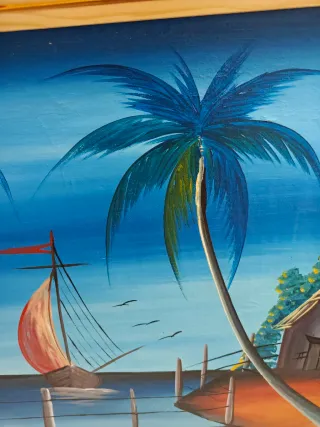 Cuadro paisaje marino con marco dor