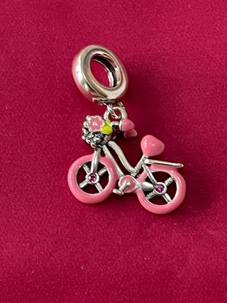 Colgante Bicicleta Flores Plata y Rosa