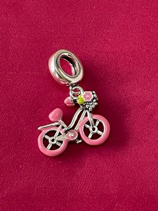 Colgante Bicicleta Flores Plata y Rosa