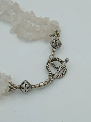 Lunga collana argento, ambra e quarzo bianco