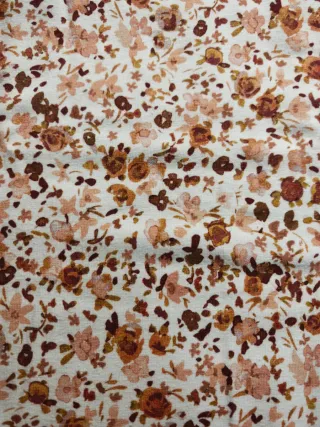 Tela punto elástico floral vintage marrón y rosa