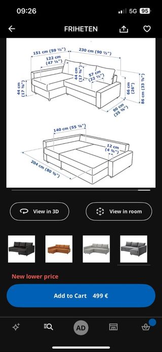 Sofá Cama Rinconera IKEA FRIHETEN Gris