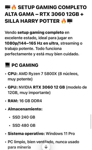 SETUP GAMING COMPLETO ALTA GAMA – RTX 3060 12GB